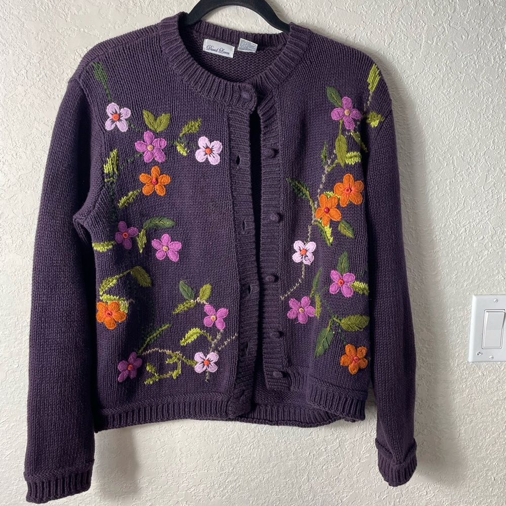 David Loren Vintage Floral Embroidered Grannycore Cardigan Sz M